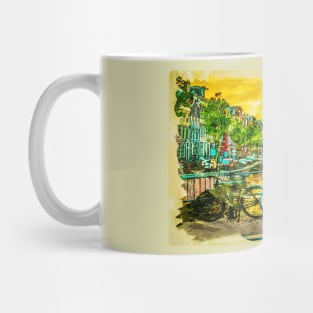 AMSTERDAM, I Love Netherlands Watercolor Canals Fine Art Mug